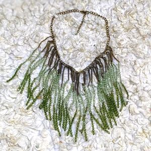 Copper Crystal Fringe Bib Necklace Green Ombre Bohemian Boho Flair Fest Y2K EUC
